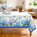Hydrangea Floral Tablecloth Waterproof, Blue Flower Butterfly Table Cloth Rectangle Stain Resistant, Washable Table Cover for Home Kitchen Dining Party Decoration (5570 Inch)