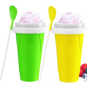 Slushie Cup, 2 Pack DIY Magic Slushy Maker Cup, Portable Frozen Slushy Cups for Juice Milk Yogurt Ice Cream Make, Reusable Smoothie Cup with Lid & Straw for Kids Family Friends