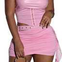 kaimimei Womens Sexy Two Piece Outfits Clubwear Faux PU Leather Tube Crop Top Bodycon Mini Skirt Set Going Out Outfits, Medium