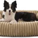 FURTIME Dog Beds Large Sized Dog, Washable Orthopedic Pet Bed with Removable Cover, Rectangle Soft Calming Sleeping Puppy Bed Durable Pet Cuddler with Anti-Slip Bottom, Beige, L(36"x27"x8")