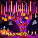 Halloween Lights Outdoor, 2 Pack Extendable Meteor Shower Lights Outdoor Waterproof with Timer, Total 384 LED 30cm 16 Tubes Cascading String Light Plug in for Halloween Yard Party (Orange and Purple)
