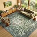 Lessymo Washable 8x10 Green Area Rugs for Living Room, Soft Vintage Boho Rug Non-Slip for Bedroom Dining Room Kitchen, Large Distressed Retro Carpet Stain Resistant for Home Indoor Nursery Office