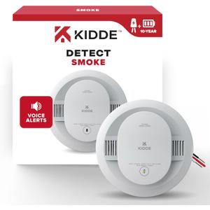 Kidde Smoke Detector, Hardwired with 10-Year Battery Backup, Voice Alerts, Interconnectable, LED Status Lights, 85 dB Alarm, 5-inches
