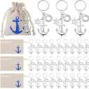30 Sets Anchor Keychain Bulk with Drawstring Gift Bag Wedding Favors for Guests Nautical Party Favors Cruise Souvenirs Gifts (Silver)