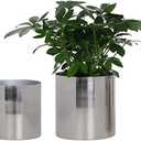 MyGift 5.2 and 6 Inch Round Handmade Shiny Silver Tone Metal Plant Pot Covers, Decorative Indoor Tabletop Houseplant Planter Containers, 2 Piece Set - Handcrafted in India