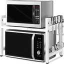 Microwave Oven Rack Expandable Countertop Heavy Duty Microwave Shelf 2-Tier Adjustable Metal Storage Shelf Rack for Kitchen (White)