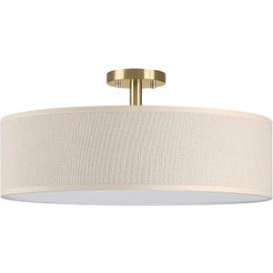 4 Light 20 Inch Semi Flush Mount Close to Ceiling Light Fixture,Off White Fabric Shade Gold Finish for Bedroom,Living Room,Dining Room Hallway
