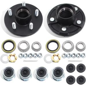 2Sets Trailer Hub Kits 5 on 4.5 for 3500 lbs 1-1/16'' to 1-3/8'' Tapered Axle, Idler Hub with Extra Dust Caps & Rubber Plugs, 5x4.5 Trailer Replacement Hub 5 Lug Bolt Trailer Wheel Hub Kit
