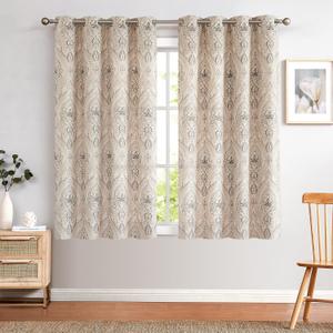 TOPICK Brown Blackout Curtains with Eyelets, Thermal Insulated Anti-Heat, Linen Look with Vintage Oriental Pattern for Living Room, Bedroom, Set of 2, W52 x L82 Inches