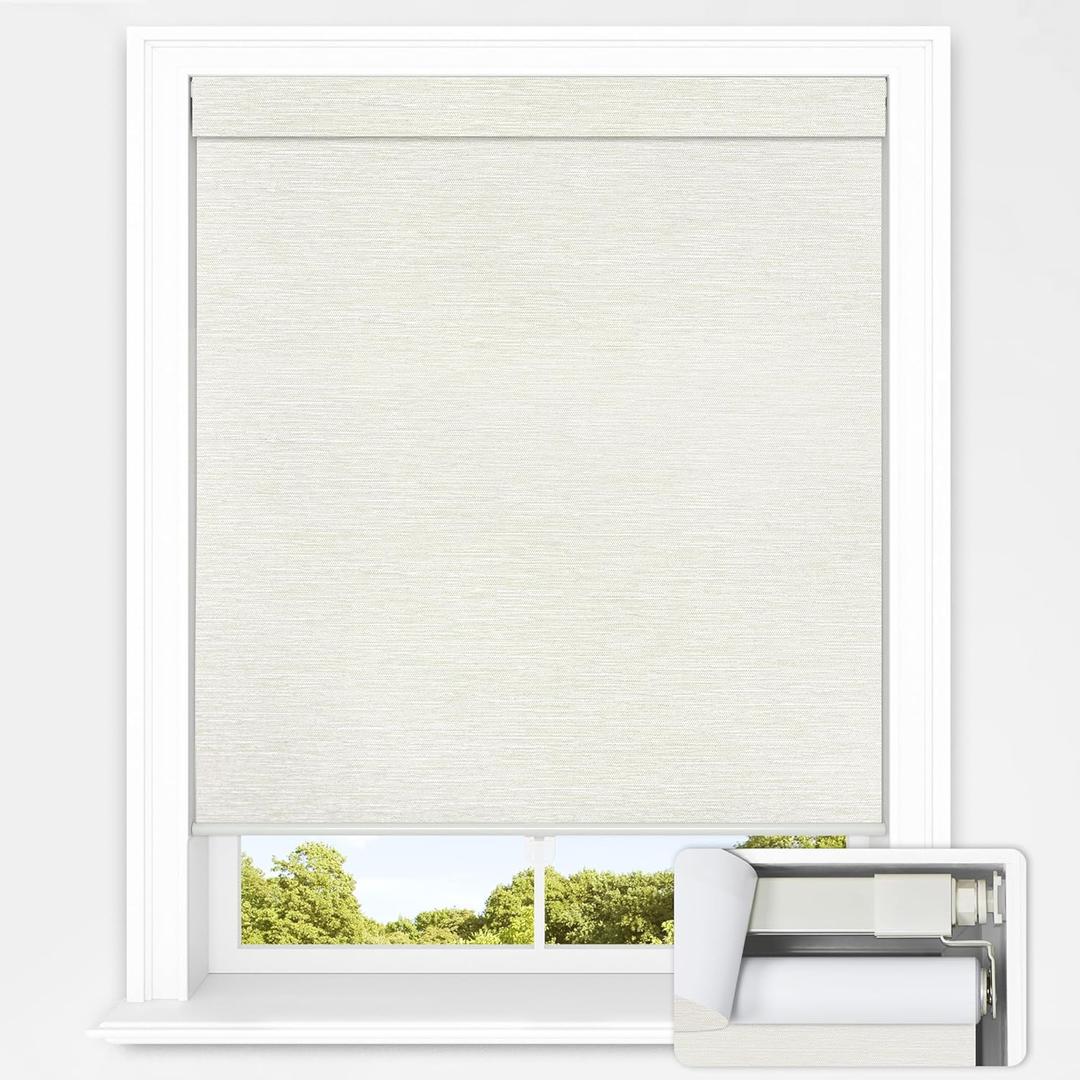 No Drill Roller Shades for Indoor Windows, Cordless Blinds for Window Size 43 W  72" H Cream