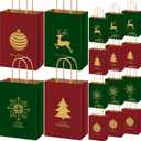 Tenceur 48 Pcs Kraft Christmas Gift Bags with Handle Red and Green Xmas Paper Treat Candy Goodie Bags with Snowflake Elk Xmas Tree Patterns for Christmas Party Supplies Favors Gift Wrapping