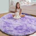 ONASAR Tie-Dyed Purple Round Area Rug 4ft, Soft Bedroom Circle Rugs Floor Mats for Kids Girls Teen Room, Kawaii Fluffy Plush Shaggy Carpet for Baby Nursery Living Room Playroom Home Decor