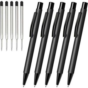 Cambond Retractable Click Ballpoint Pens - Matte Metal Barrel for Police Duty, Nurses, One-Handed Operation, 1.0mm Medium Point Smooth Writing, Heavy Duty Clip, 5 Pens with 5 Refills (Black)