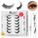 Wispy False Eyelashes Kit With Bond, Seal and Tweezer, 7 Pairs Natural Look Fake Cat Eye Lashes Strips Thin Band Extensions Waterproof Easy Eyelashes for Beginners RQ45