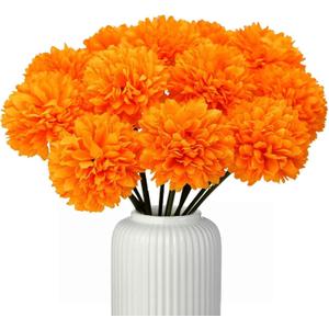 16 Pcs Artificial Chrysanthemums Flowers Ball Flower Fake Mums Spring Autumn Flowers for Home Office Coffee House Parties and Wedding Decor (Orange)