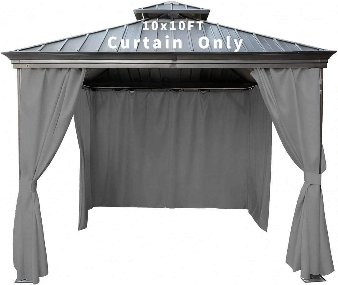 Gazebo Curtain Replacement Universal Privacy Curtain, 4-Panels Sidewall 10'X10' Curtain Gazebo Outdoor with Zipper,Universal Replacement for Patio Privacy Screen Grey(Only Curtain)