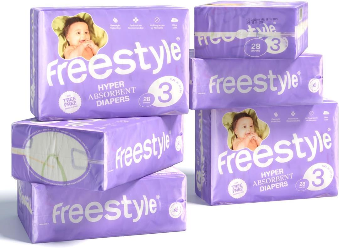 Freestyle Diapers  (Size 3) Hyper Absorbent & Non-Toxic  Disposable Diapers for Sensitive Skin  Ultra Soft Diapers (16-28 lbs)  168 Count