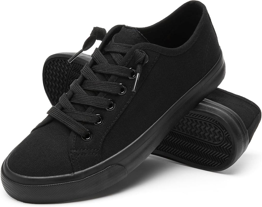 Women Canvas Sneaker Slip On Non Slip Casual Shoes Lace Up Canvas Low Top White Shoes Loafers for Women Fashion Black Sneaker (8.5)