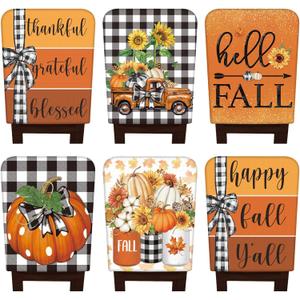 6 Pcs Fall Chair Covers Set Autumn Chair Back Cover Thanksgiving Dining Chair Slipcovers Buffalo Plaid Removable Chair Seat Protector for Kitchen Dining Hotel Wedding (Maple Leaves)