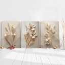 FYLDPSB 3Pcs Unframed Neutral Beige Floral Canvas Wall art, Modern Simple Texture Plant Painting Wall Decor, Vintage Flower Poster Prints for Living Room Bedroom Farmhouse Ready to Hang 24''L x 16''W