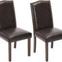 Kitchen Chairs Set of 2 Modern Upholstered Fabric Seat with Nailhead Trim and Ergonomic Lumbar Support for Living Room and Rustic Farmhouse Dining Area, Dark Brown