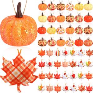 51 Pcs Fall Ornaments for Tree Thanksgiving 3D Pumpkin Felt Maple Leaf Hanging Ornaments Fall Tree Decoration for Home Farmhouse Harvest Autumn Decoration