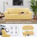 KEKUOU Stretch Sofa Cover Slipcover Couch Covers for 3 Cushion Couch Sofa pet Friendly (78"-94") Furniture Protector Sofa with Elastic Bottom for Kids,Dog, Jacquard Small Checked(Large,Champagne)