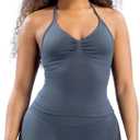 Women's Workout Longline Strappy Halter Top with Built-in Bra Backless Gym Tank Top (Medium, Grey)