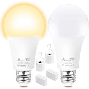 AmeriTop Rechargeable Emergency LED Light Bulb - 2 Pack A19 Battery LED Bulbs for Power Outage Camping Outdoor Activity Hurricane 850 Lm 9W 60W Equivalent E26 Base Lighting Bulb (3000K Warm White)