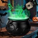 Pack Of 2 Halloween Decor Indoor, Witches Cauldron with Magic Floating Potion Bottle, Light-Up Cauldron Halloween Decor for Indoor Spooky Party Table, Fireplace, Kitchen - Green Mist Magic Set
