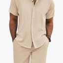 COOFANDY Men's Summer Beach Outfits 2 Piece Short Sleeve Shirts and Shorts Vacation Texture Linen Sets for Men M