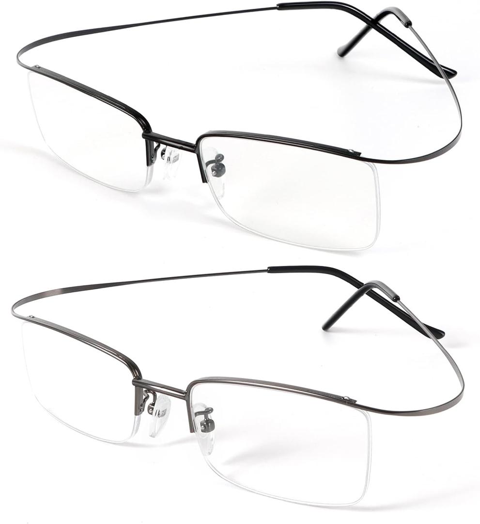 DXYXYO 2 Pack Metal Reading Glasses Blue Light Blocking, Men Women Ultra Light Half Frame Readers