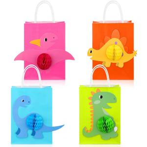 16 Pcs Dinosaur Party Favor Bags with Handles Dino 3D Honeycomb Bag Dinosaurs Candy Goodies Supplies for Birthday Baby Shower Party Decor