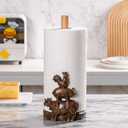 Farm Animals (Cow, Pig and Rooster) Countertop Paper Towel Holder Stand with Decoration, Hand-Carved Wood Style for Kitchen Bathroom,Weighted Base for One-Handed Operation,Vintage Brown