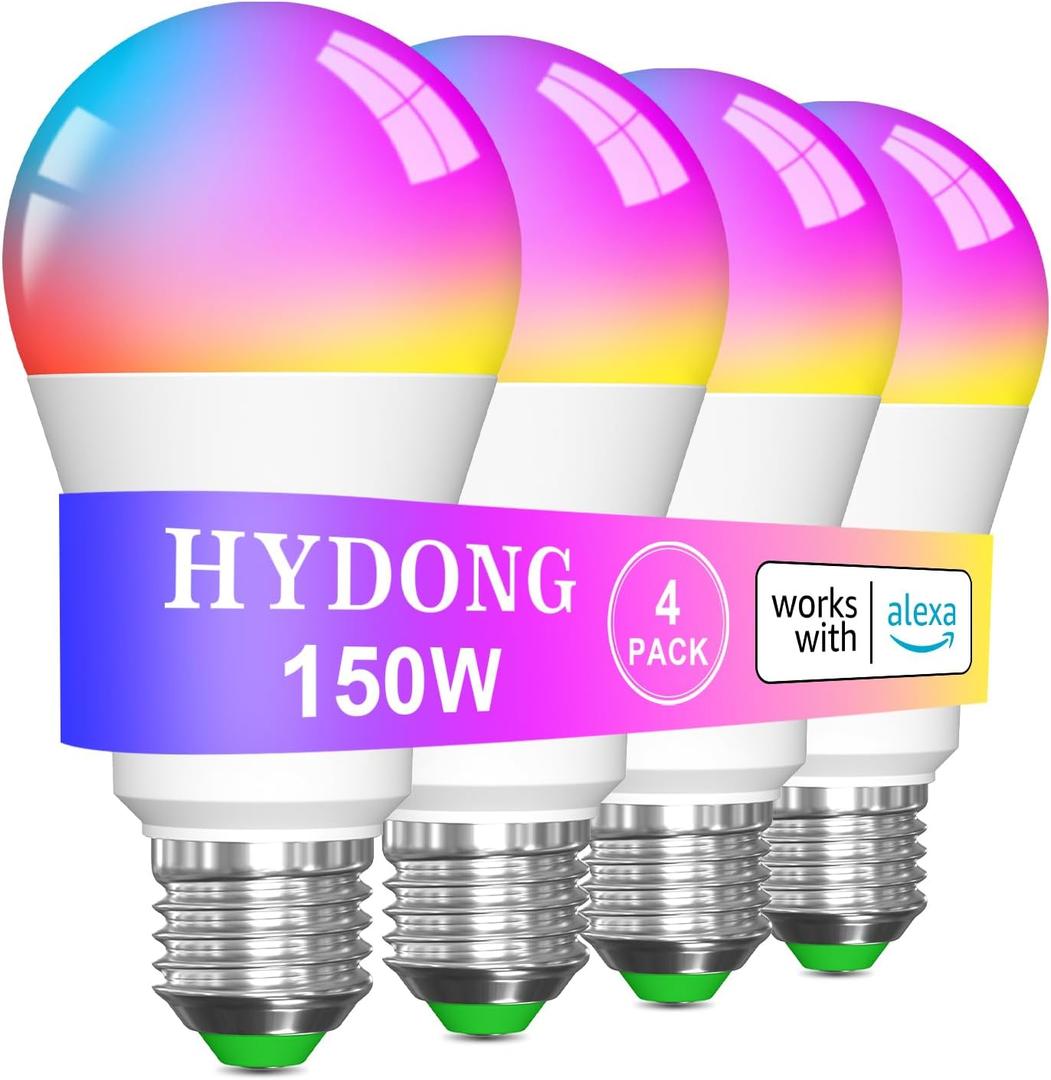 Smart Light Bulbs, 15W Color Changing Light Bulbs Compatible with Alexa Only, A19 Alexa Light Bulbs, Tunable 2700K-6000K E26 / E27 Bluetooth LED Lights for Bedroom, Living Room 4 Pack (4 Pack)