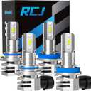 RCJ Fog Weather Light Bulbs, 9005/HB3 H11/H8/H9 Bulbs Combo 6000K Cool White with Cooling Fan, Plug-N-Play, Pack of 4