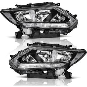 Headlights for 2014 2015 2016 Nissan Rogue with LED DRL Strip