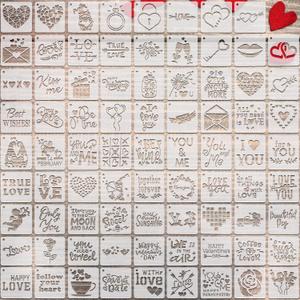 Teling 80 Pcs Valentine Heart Love Stencils for Painting 3 x 3 Inch Reusable Valentine Drawing Templates Plastic Heart Stencil for Adults Paint on Wood Fabric Envelopes DIY Craft