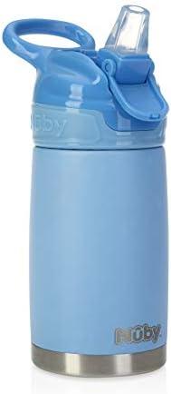 Nuby Thirsty Kids No Spill Flip-It Reflex Stainless Steel Travel Cup or Water Bottle - 10 Oz - 18+ Months - Blue - Back to School Essentials