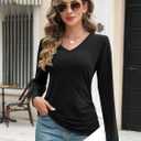 Womens V Neck Long Sleeve T Shirts Ruched Tops Casual Loose Fit Tees Fall Fashion Outfits 2025 (Black, XXL)
