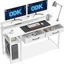 ODK Computer Desk with Drawers, 120 x 48 cm Office Desk with Storage, Home Office Table with Monitor Stand & Shelves for Study Play Work Home Office, White