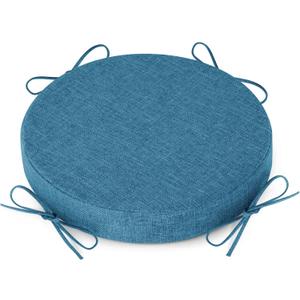 AddGrace Round Bar Stool Cushions with Ties Set of 1 Non Slip Seat Cushions 12x12 Inch Washable Chair Pads Removable Washable Cover Blue