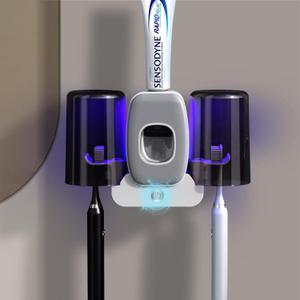 Toothbrush Holders for Bathrooms,Rechargeable Cordless Wall Mounted Tooth Brushing Holder,Electric Toothbrush Holder with 2 Cups,4 Toothbrush Slots,Toothpaste Dispenser (Grey)