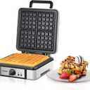 FOHERE Waffle Maker 4 Slices, 1200W Square Waffle Iron, 5 Browning Levels, Nonstick Plates, Cool-touch Handle, Anti-scald, Anti-overflow, Indicator Lights, Recipe, White (Large)