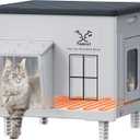 Indestructible Heated Cat House for Outside - Extremely Waterproof & Weatherproof Heated Outdoor Cat House with Escape Door for Winter, Insulated Feral Cat Shelter for Barns Strays, 17.7x15x17.5 in