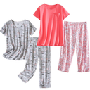 PNAEONG 2 Pack Women's Cotton Pajama Sets Short Sleeve Sleepwear Tops with Capri Pants Summer Loungewear Pj Sets, Size Medium 