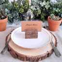 Supla 20 Pcs Rustic Wood Place Card Holders Wooden Table Numbers Holder Stand Wooden Bark Memo Holder Card Photo Picture Note Clip Holders and Kraft Place Cards Bulk Wedding Party Table Number Sign