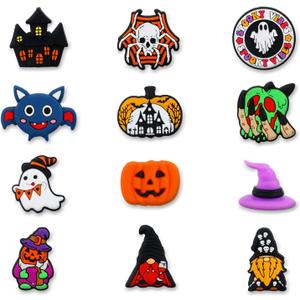 12 Pcs Halloween Theme Silicone Focal Beads for Pens, 12 Styles Halloween Pumpkin Pen Charms, Cute Silicone Charms for Gift Making, Keychain DIY, Bracelet Necklace Jewelry Supplies