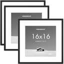 Venusmiles 16x16 inch Picture Frame, 16x16 Photo Frames with 12x12 Removable Mat - High Definition Plexiglass - Vertical and Horizontal Display - Wall Hanging Frame - Black, 3 Pack  (All Three Are New)