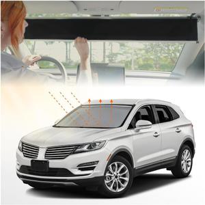 Retractable Windshield Sun Shade for Tesla Model 3,New Permanent Automotive Front Window Sunshades for Long Term Use Roll Up & Down with a Button,Easy Storage-No More Storing and Moving
